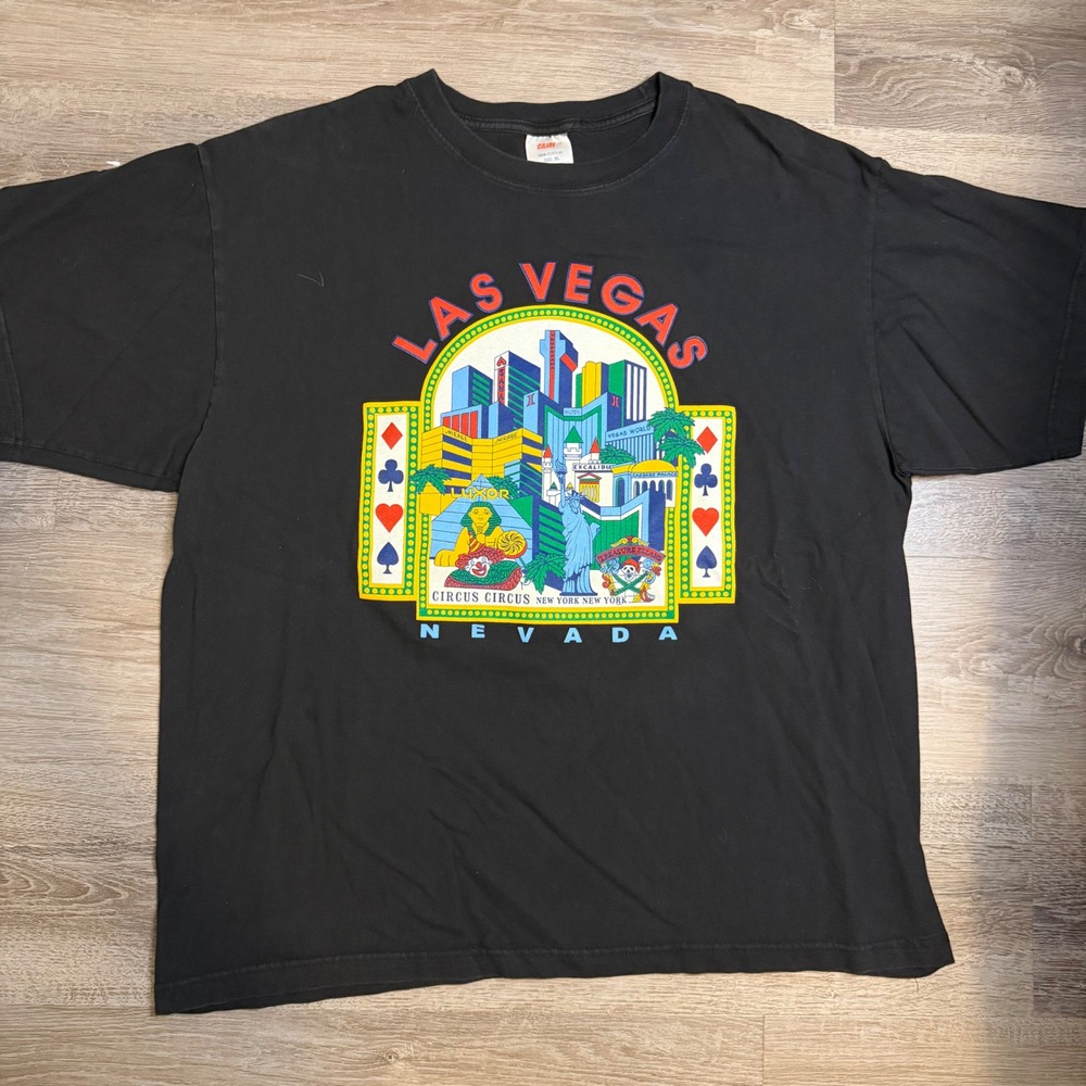 Vintage Cajay Las Vegas Nevada Skyline Graphic T-Shirt Black XL Souvenir Tee